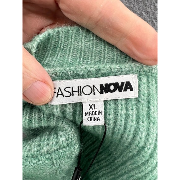 Fashion Nova Sweater Dress Sz XL Mint Green Cable Knit Long Sleeve Midi - Picture 11 of 12